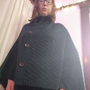 Blue and green poncho sweater
